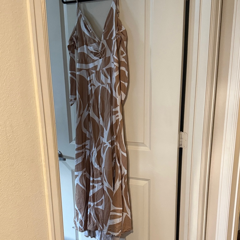 Elegant Brown and White Maxi Dress